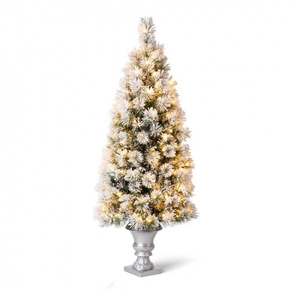 glitzhome Glitzhome 5ft Pre-Lit Snow Flocked Pine Artificial Christmas Porch Tree with 150 Warm White Lights