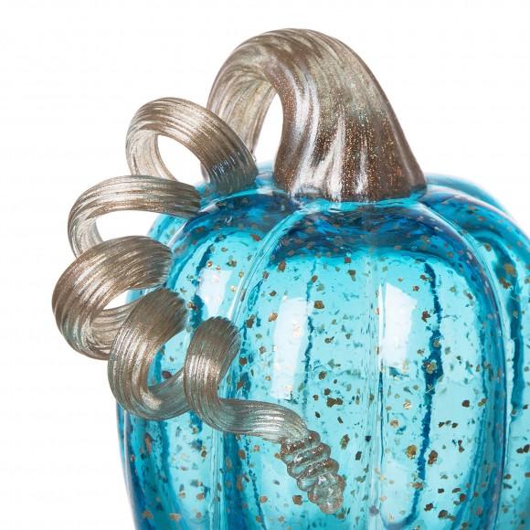 Glitzhome Glitzhome 6.1"H Hand Blown Blue Glitter Glass Pumpkin Decor