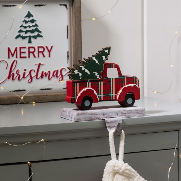 Glitzhome Glitzhome 6.12"H Wooden/Metal Red Truck Stocking Holder