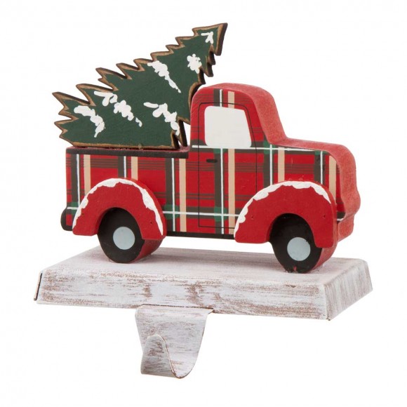Glitzhome Glitzhome 6.12"H Wooden/Metal Red Truck Stocking Holder