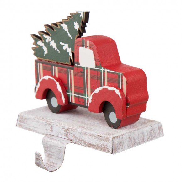 Glitzhome Glitzhome 6.12"H Wooden/Metal Red Truck Stocking Holder