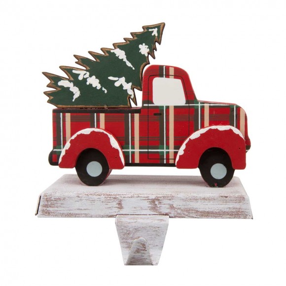 glitzhome Glitzhome 6.12"H Wooden/Metal Red Truck Stocking Holder