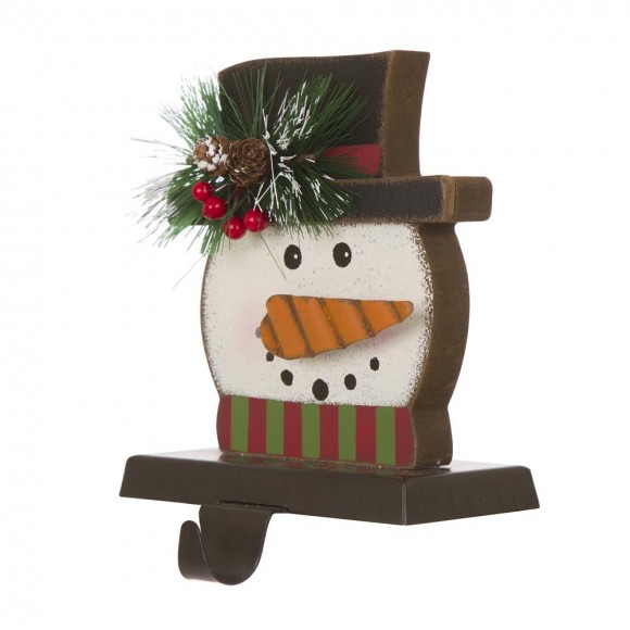 Glitzhome Glitzhome 6.30"H Wooden Metal Snowman Head Stocking Holder