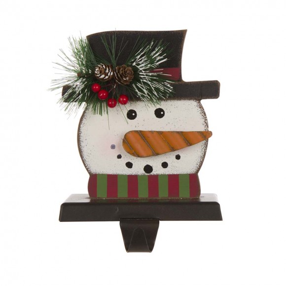 glitzhome Glitzhome 6.30"H Wooden Metal Snowman Head Stocking Holder