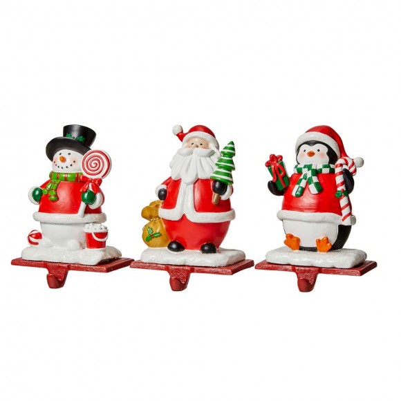 Glitzhome Glitzhome 6.5"H Resin Santa Snowman Penguin Stocking Holders Set Of 3