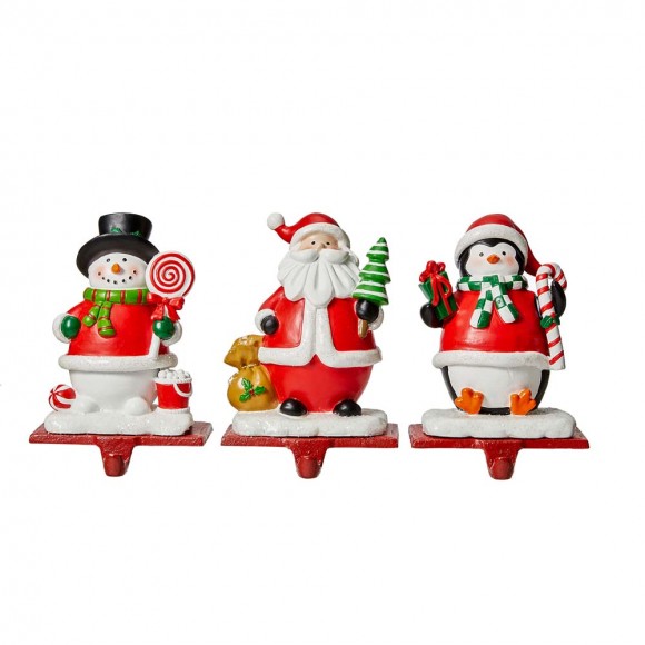 glitzhome Glitzhome 6.5"H Resin Santa Snowman Penguin Stocking Holders Set of 3