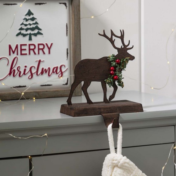 Glitzhome Glitzhome 6.50"H Wooden/Metal Reindeer Stocking Holder