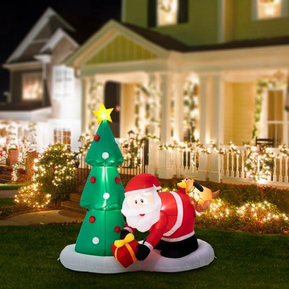 Glitzhome Glitzhome 6.5FT Lighted Dog Bites Santa's Ass Inflatable Decor