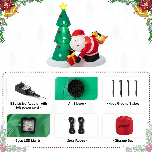 Glitzhome Glitzhome 6.5FT Lighted Dog Bites Santa's Ass Inflatable Decor
