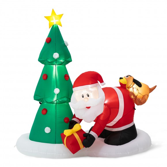 glitzhome Glitzhome 6.5FT Lighted Dog bites Santa's ass Inflatable Decor