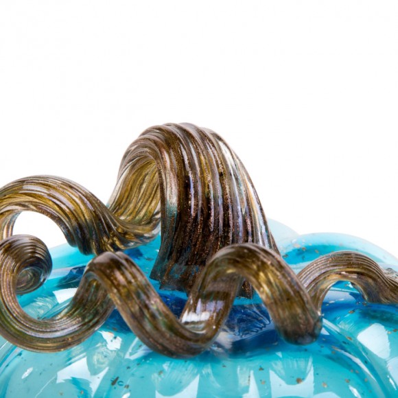 Glitzhome Glitzhome 6.69"D Hand Blown Blue Glitter Glass Pumpkin Decor