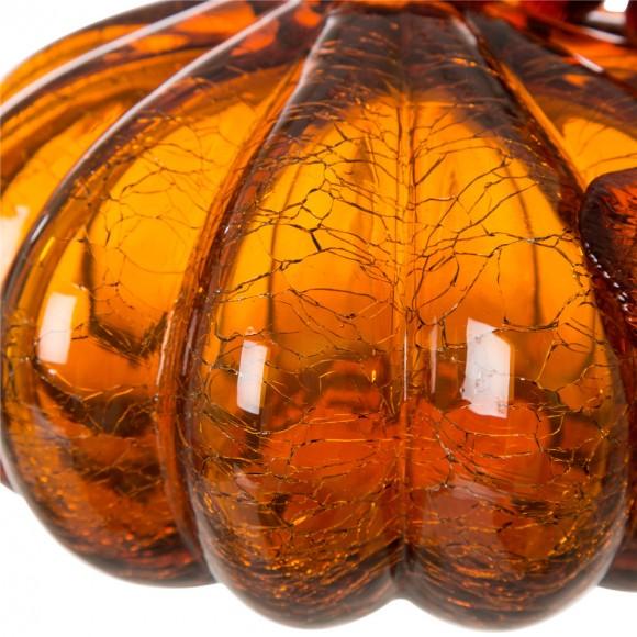 Glitzhome Glitzhome 6.69"L Hand Blown Amber Crackle Glass Pumpkin Decor