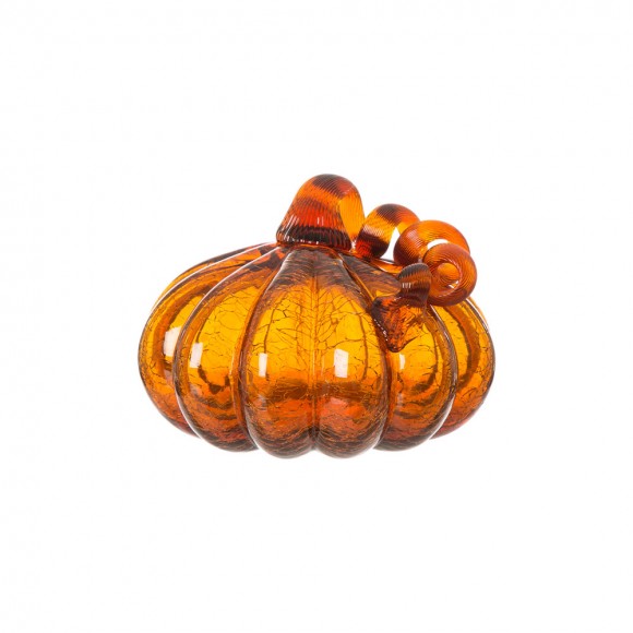 glitzhome Glitzhome 6.69"L Hand Blown Amber Crackle Glass Pumpkin Decor