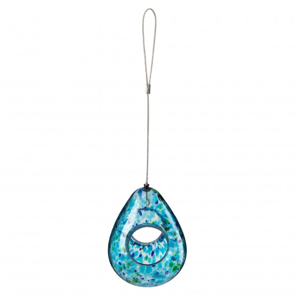 Glitzhome Glitzhome 6.75"H Glass Water Drop Hanging Blue Dots Birdfeeder