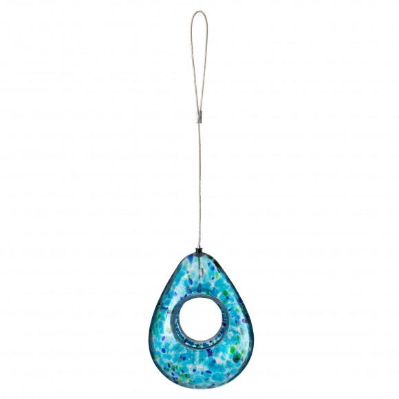 glitzhome Glitzhome 6.75"H Glass Water Drop Hanging Blue Dots Birdfeeder