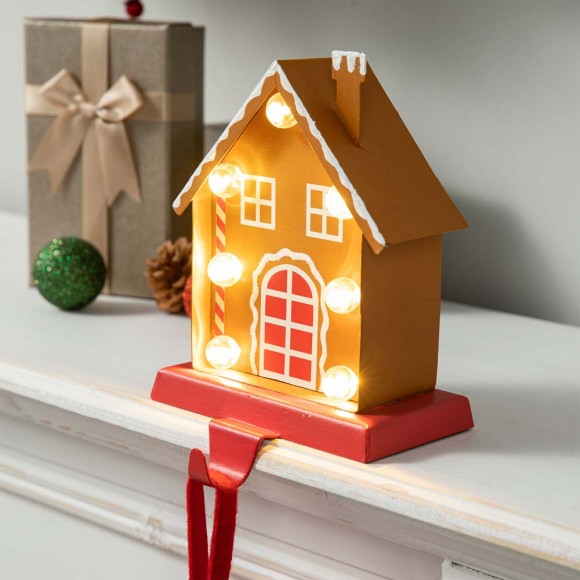 Glitzhome Glitzhome 6.75"H Marquee LED Metal Gingerbread House Christmas Stocking Holder