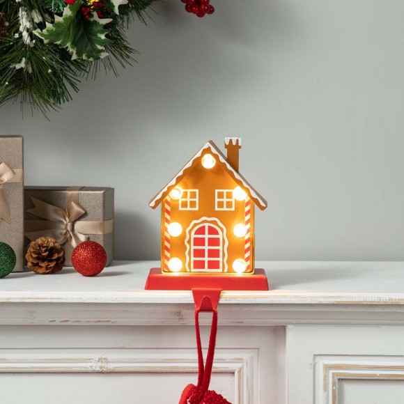 Glitzhome Glitzhome 6.75"H Marquee LED Metal Gingerbread House Christmas Stocking Holder