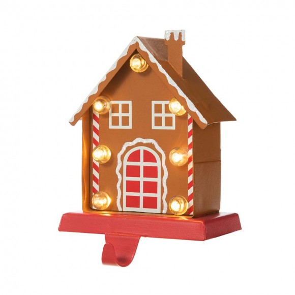 glitzhome Glitzhome 6.75"H Marquee LED Metal Gingerbread House Christmas Stocking Holder