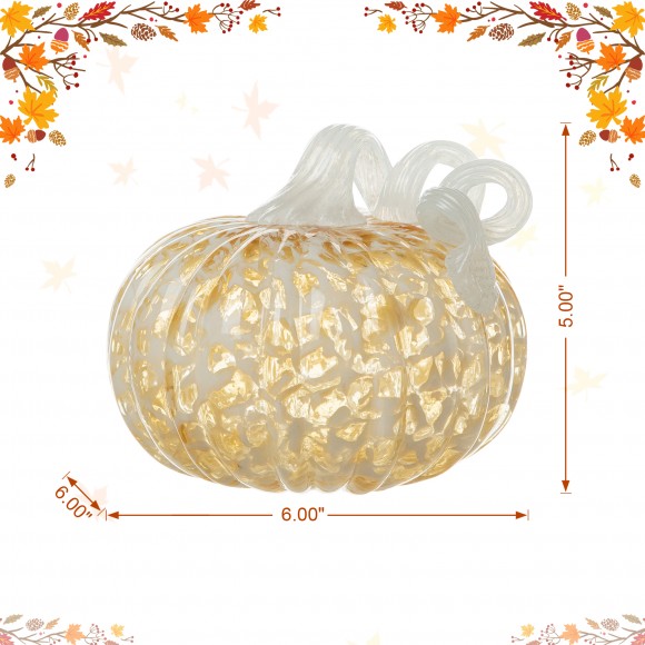 Glitzhome Glitzhome 6"D Fall Amber Dots Round Glass Pumpkin
