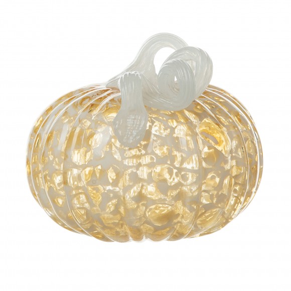 Glitzhome Glitzhome 6"D Fall Amber Dots Round Glass Pumpkin