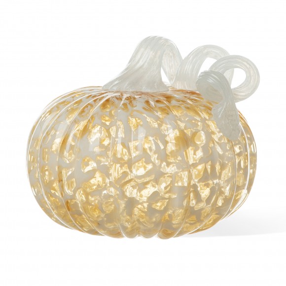 glitzhome Glitzhome 6"D Fall Amber Dots Round Glass Pumpkin