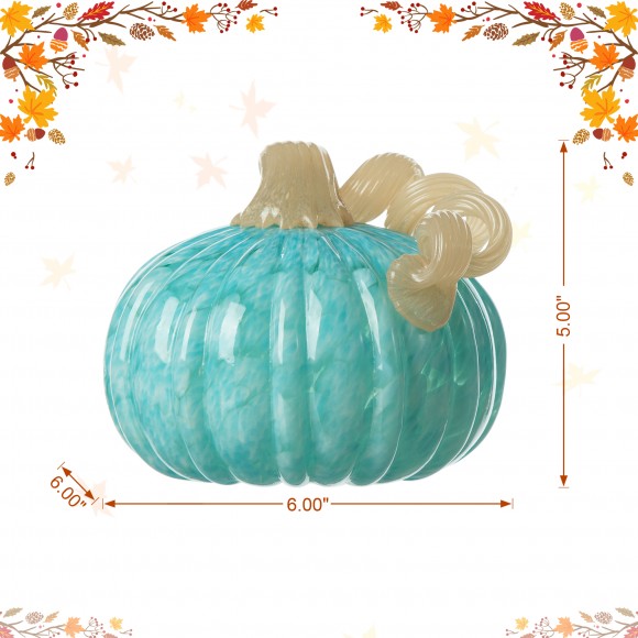 Glitzhome Glitzhome 6"D Fall Turquoise Round Glass Pumpkin