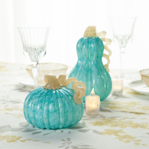 Glitzhome Glitzhome 6"D Fall Turquoise Round Glass Pumpkin
