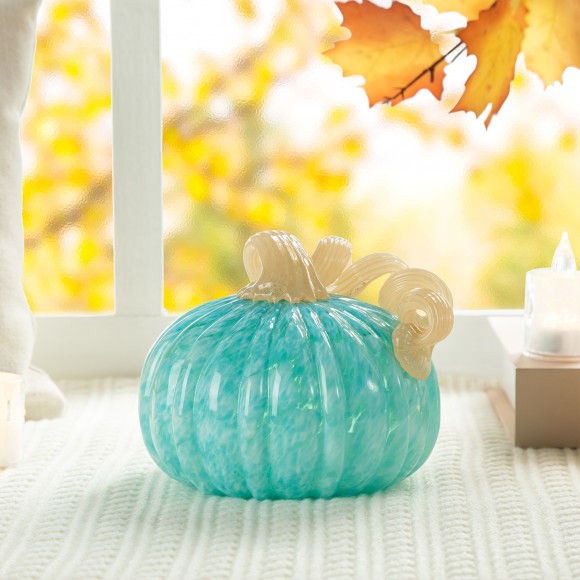 Glitzhome Glitzhome 6"D Fall Turquoise Round Glass Pumpkin