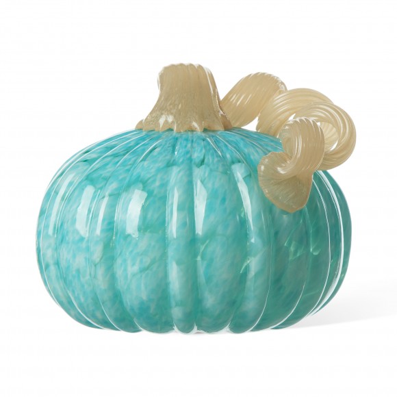 glitzhome Glitzhome 6"D Fall Turquoise Round Glass Pumpkin