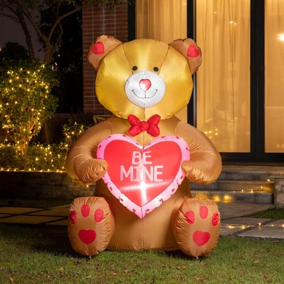 Glitzhome Glitzhome 6 Ft Lighted Valentine's Inflatable Bear With Heart Decor