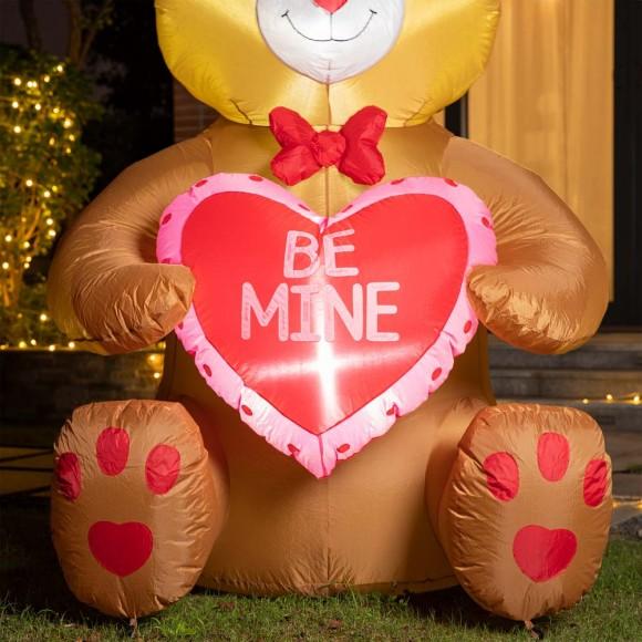 Glitzhome Glitzhome 6 Ft Lighted Valentine's Inflatable Bear With Heart Decor