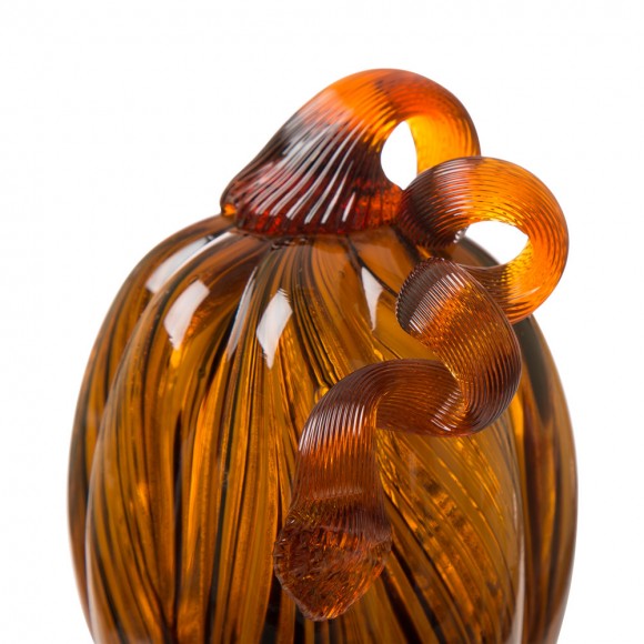 Glitzhome Glitzhome 6" H Hand Blown Striped Glass Pumpkin Table Decor
