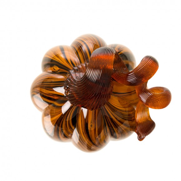Glitzhome Glitzhome 6" H Hand Blown Striped Glass Pumpkin Table Decor