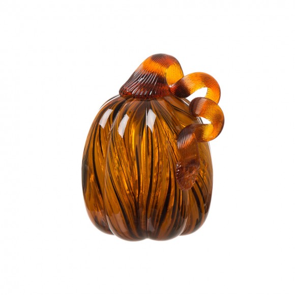 glitzhome Glitzhome 6" H Hand Blown Striped Glass Pumpkin Table Decor