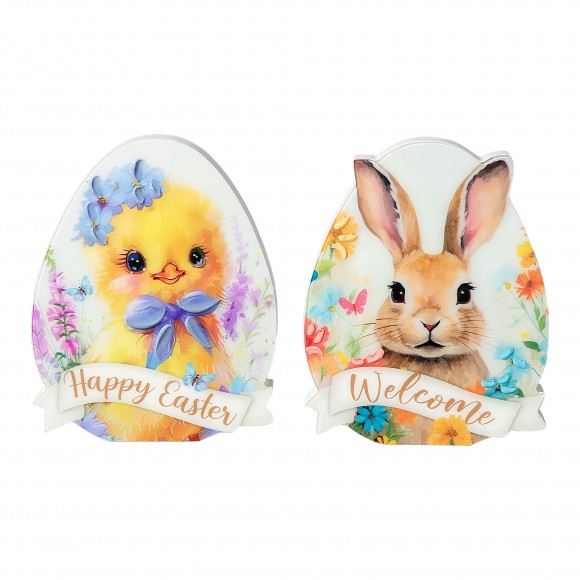 Glitzhome Glitzhome 6"H Set Of 2 Easter Wooden & Epoxy Egg Chick Table Decor