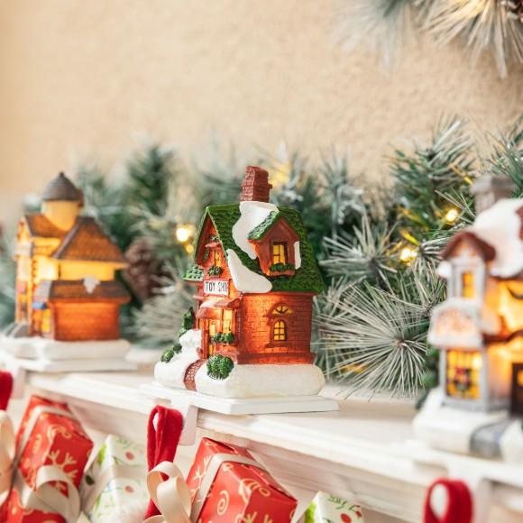 Glitzhome Glitzhome 6"H Set Of 3 Lighted Resin House Stocking Holders
