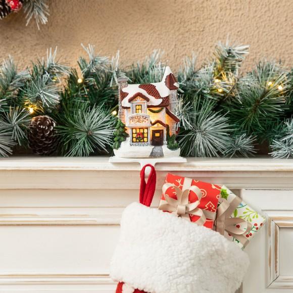 Glitzhome Glitzhome 6"H Set Of 3 Lighted Resin House Stocking Holders