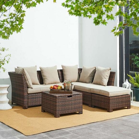 Glitzhome Glitzhome 6-Piece Outdoor Patio All-Weather Brown Wicker Sectional Sofa Set