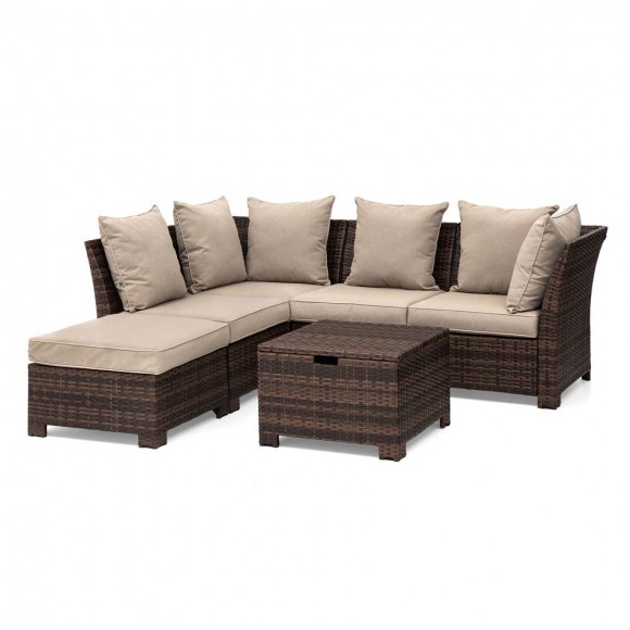 glitzhome Glitzhome 6-Piece Outdoor Patio All-Weather Brown Wicker Sectional Sofa Set