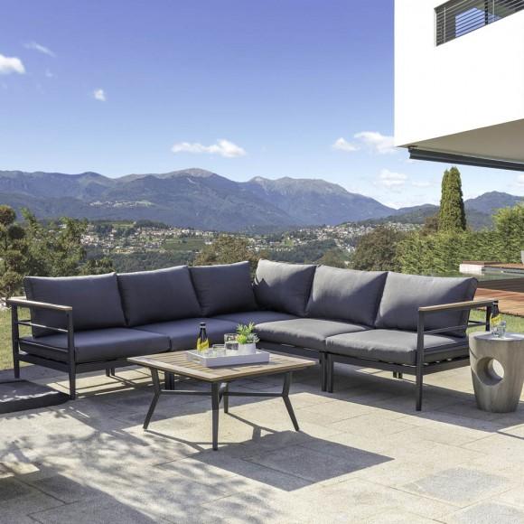 Glitzhome Glitzhome 6-Piece Outdoor Patio Black Aluminum Sectional Conversation Sofa Set With Cushions