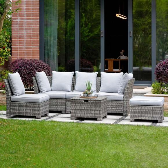 Glitzhome Glitzhome 6-Piece Outdoor Patio Wicker Sectional Conversation Sofa Set With Cushions