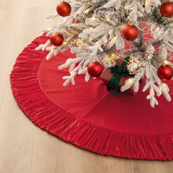 Glitzhome Glitzhome 60"D Oversized Deluxe Red Velvet Ruffled Christmas Tree Skirt