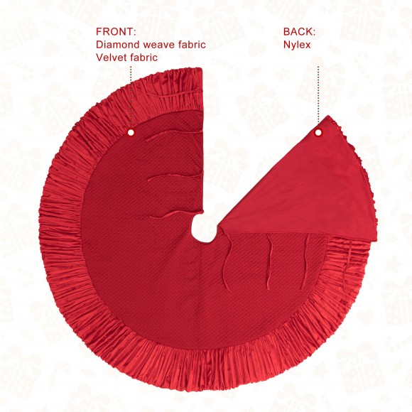 Glitzhome Glitzhome 60"D Oversized Deluxe Red Velvet Ruffled Christmas Tree Skirt