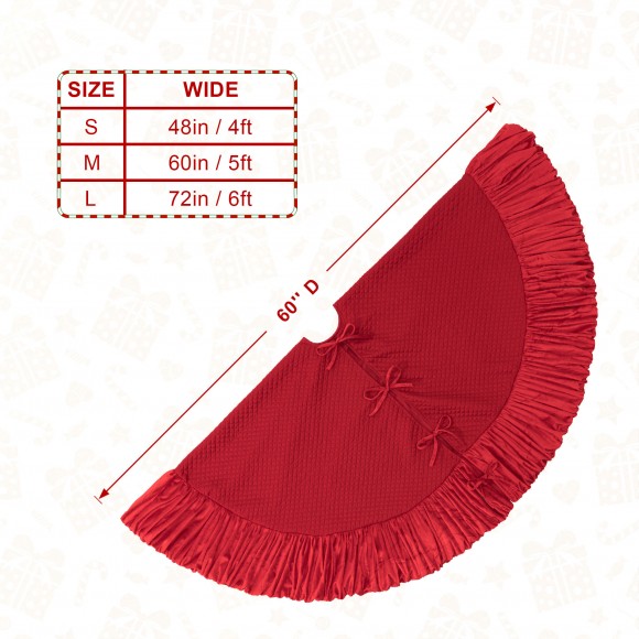 Glitzhome Glitzhome 60"D Oversized Deluxe Red Velvet Ruffled Christmas Tree Skirt