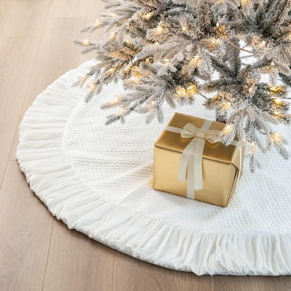 Glitzhome Glitzhome 60"D Oversized Deluxe White Velvet Ruffled Christmas Tree Skirt