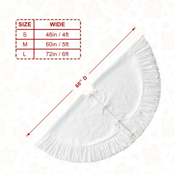 Glitzhome Glitzhome 60"D Oversized Deluxe White Velvet Ruffled Christmas Tree Skirt
