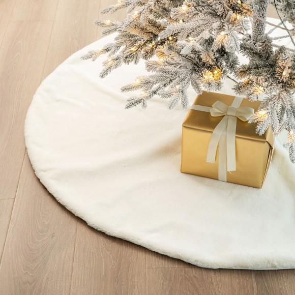 Glitzhome Glitzhome 60"D Oversized White Faux Rabbit Fur Christmas Tree Skirt