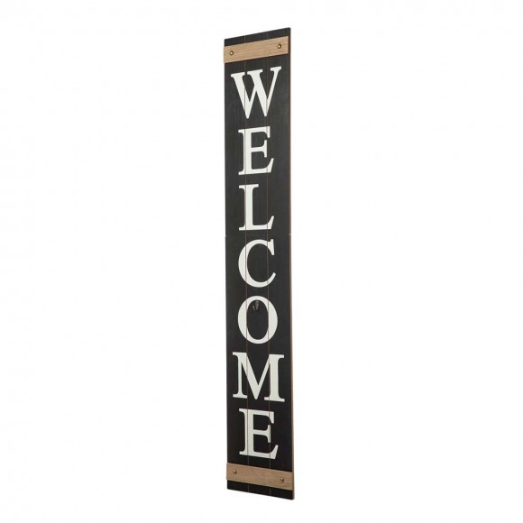 Glitzhome Glitzhome 60"H Wooden Black WELCOME Porch Sign With 4 Interchangeable Wreathes（Spring/Patriotic/Fall/Christmas）