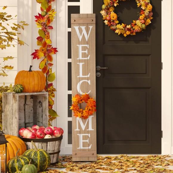 Glitzhome Glitzhome 60"H Wooden Brown WELCOME Porch Sign With 4 Interchangeable Wreathes（Spring/Patriotic/Fall/Christmas）