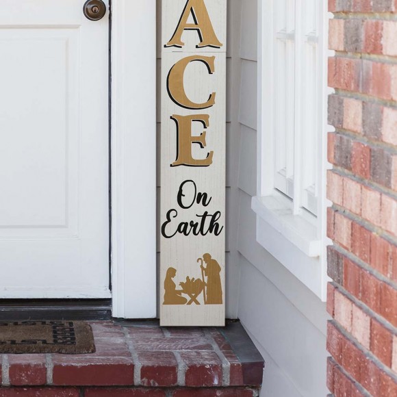 Glitzhome Glitzhome 60"H Wooden Nativity "PEACE" Porch Sign